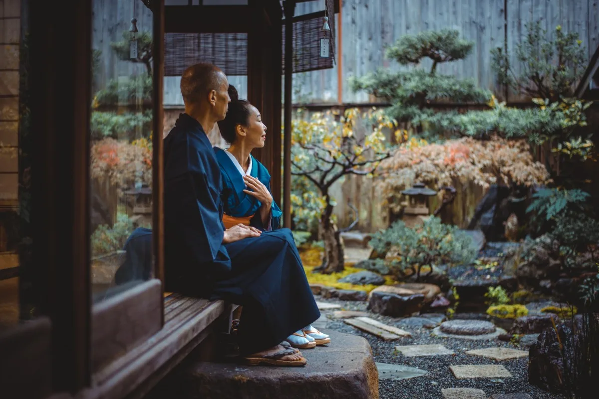 Senior couple lifestyle moments in a traditional japanese house