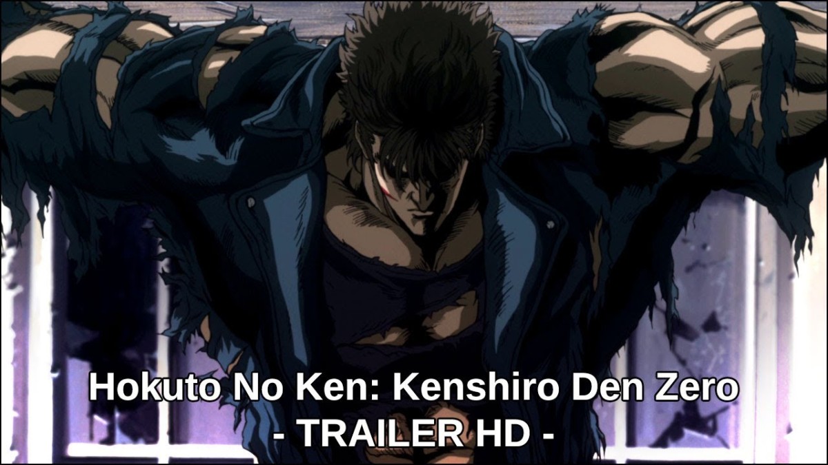 Kenshiro de casaco azul rasgado, músculos à mostra, no visual de Hokuto no Ken Kenshiro Den Zero