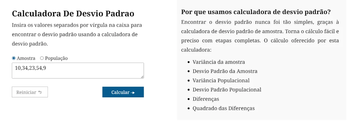 Exemplo visual de cálculo estatístico com dados organizados em série