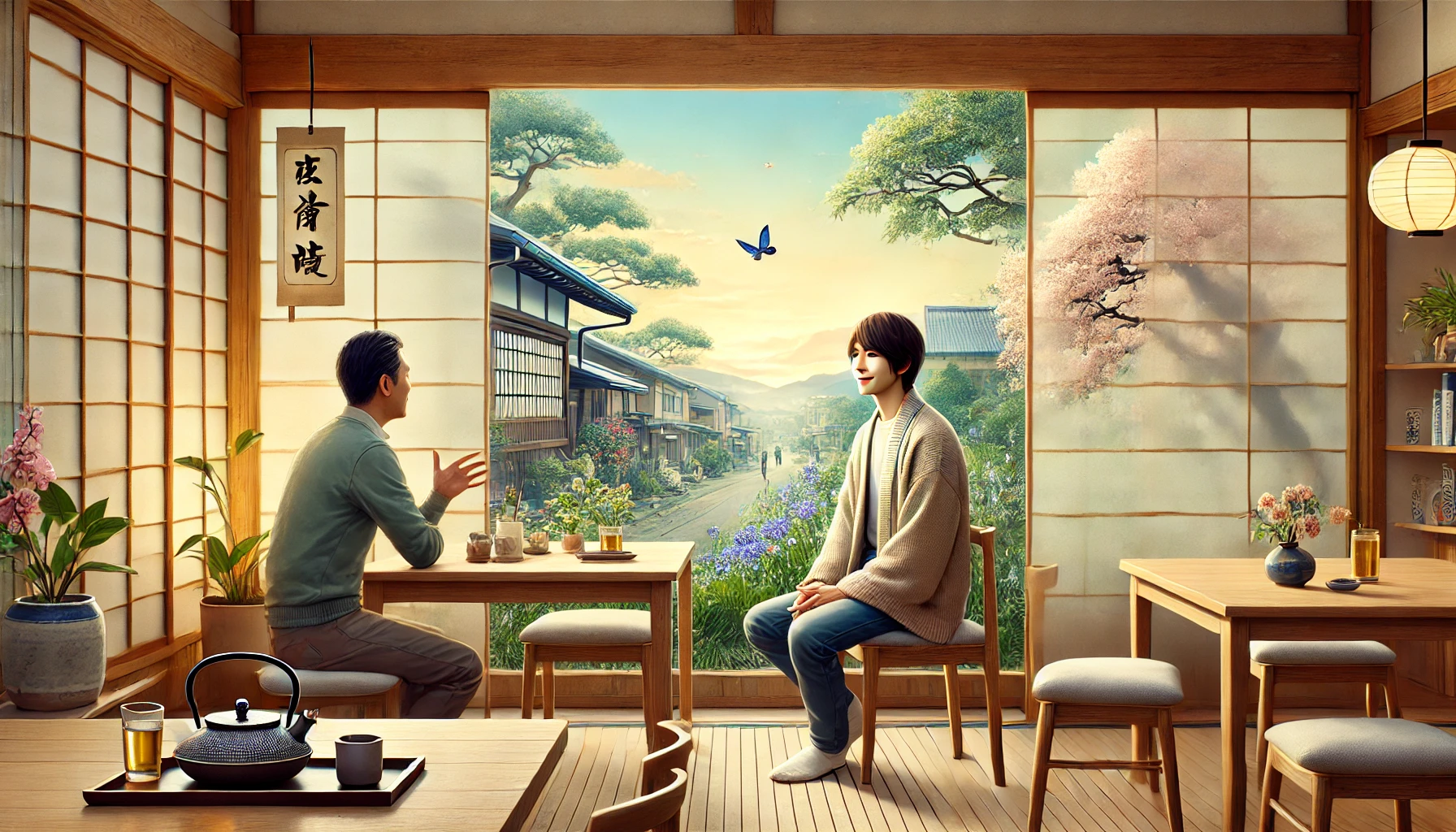 a man sitting at a table with a woman in front of him