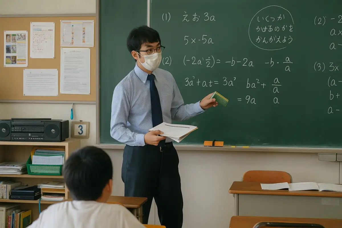 Pessoa estudando japonês com material de estudo e caderno aberto