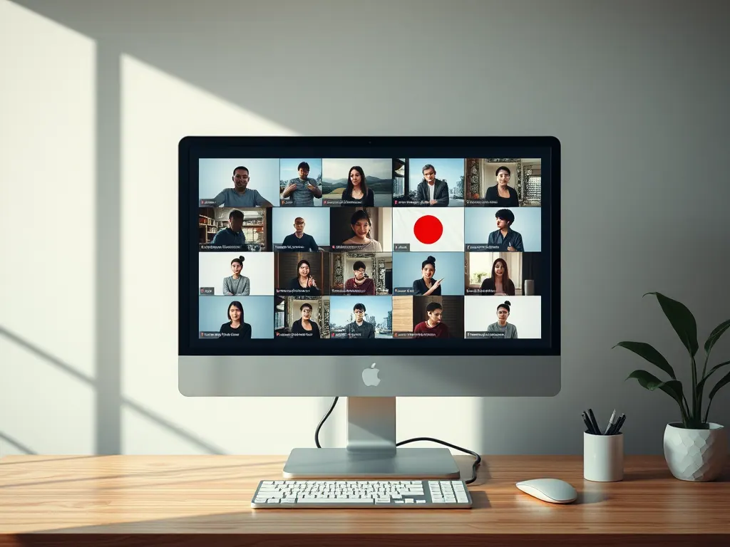 Monitor exibindo várias videoaulas do curso de japonês